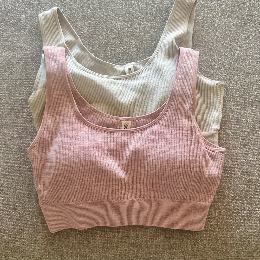 SO Ribbed Scoop Bralette Pair in Blush and Light Gray